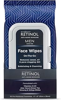 Sponsored Ad - Retinol Men Facial Wipes Anti-Aging Cleansing Towelettes - Quickly cleanse face from sweat, oil and pore-cl...