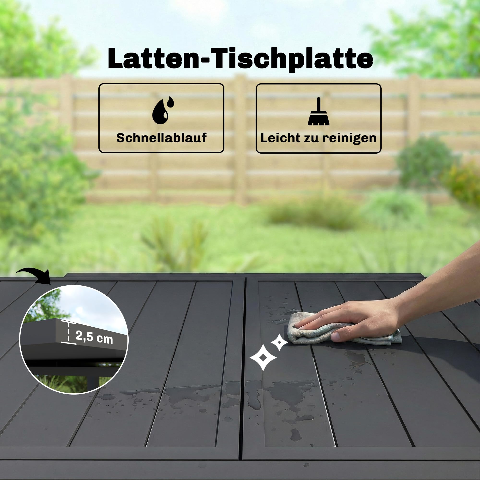 Outsunny Gartentisch Ausziehbar für 4-6 Personen 80/160 x 80 cm Schwarz | Aluminium Esstisch, Rechteckiger Balkontisch mit Lamellenplatte, Wetterfest, für Garten Balkon Terrasse