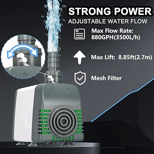 Miniatura 2 de Bomba de agua sumergible de alta eficiencia de 550 GPH, diseño silencioso para fuentes, estanques, acuarios, hidroponía y uso en