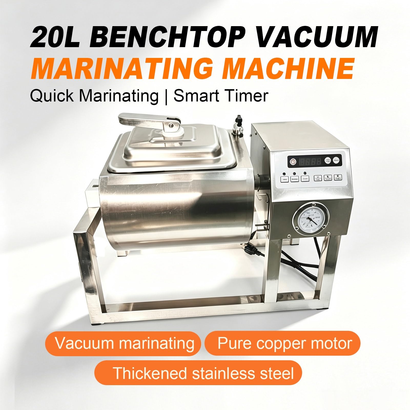 Fleisch Mariniermaschine 20L Edelstahl Schnell | Fleisch Mariniermaschine 20L in Edelstahl beschleunigt die Aufnahme von Marinaden für Geflügel und frisches Gemüse.