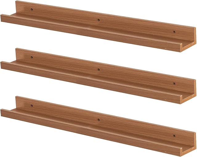 Harbour Housewares 3x Brown 57cm Floating Picture Ledge Wall Shelf Gallery Bookshelf Storage Shelves Set Easy To Install Office, Bedroom, Living Room, Storage Mounted Shelves