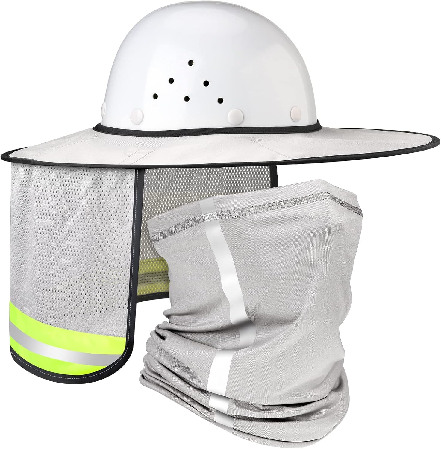SATINIOR 2 Pcs Sun Hard Hat Neck Protection High Visibility Full Brim Mesh Sun Protection and Neck Gaiter Bandana Face Scarf for Construction Helmet Hard Hat Accessories, Reflective(Dusty Grey)