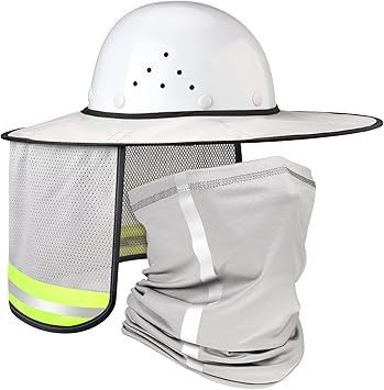 SATINIOR 2 Pcs Sun Hard Hat Neck Protection High Visibility Full Brim Mesh Sun Protection and Neck Gaiter Bandana Face Scarf for Construction Helmet Hard Hat Accessories, Reflective(Dusty Grey)