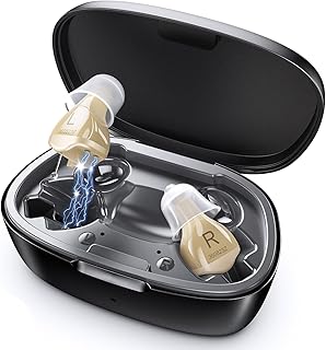 Hearing Aids for Seniors, Invisible Hearing Amplifiers with Noise Cancelling, Rechargeable Hearing Aids for Severe Hearing Loss Adults, Comfort In-ear Hearing Devices (Black skin)
