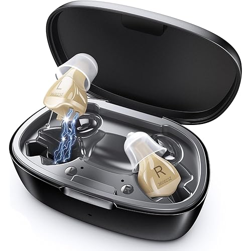 Hearing Aids for Seniors, Invisible Hearing Amplifiers with Noise Cancelling, Rechargeable Hearing Aids for Severe Hearing Loss Adults, Comfort In-ear Hearing Devices (Black skin)