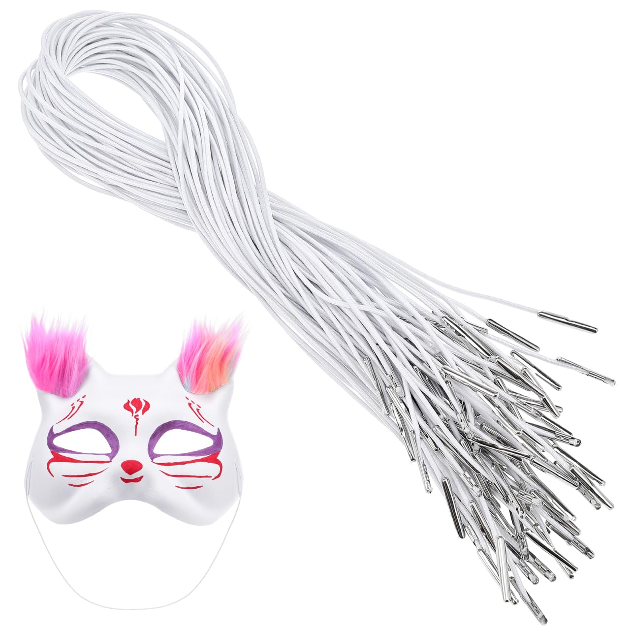 NUOBESTY 50 Piezas Cuerda EláStica Blanca para Sombreros, MáScaras Y Proyectos DIY, Cordones EláSticos con Doble Cabezal para Costura Y Manualidades