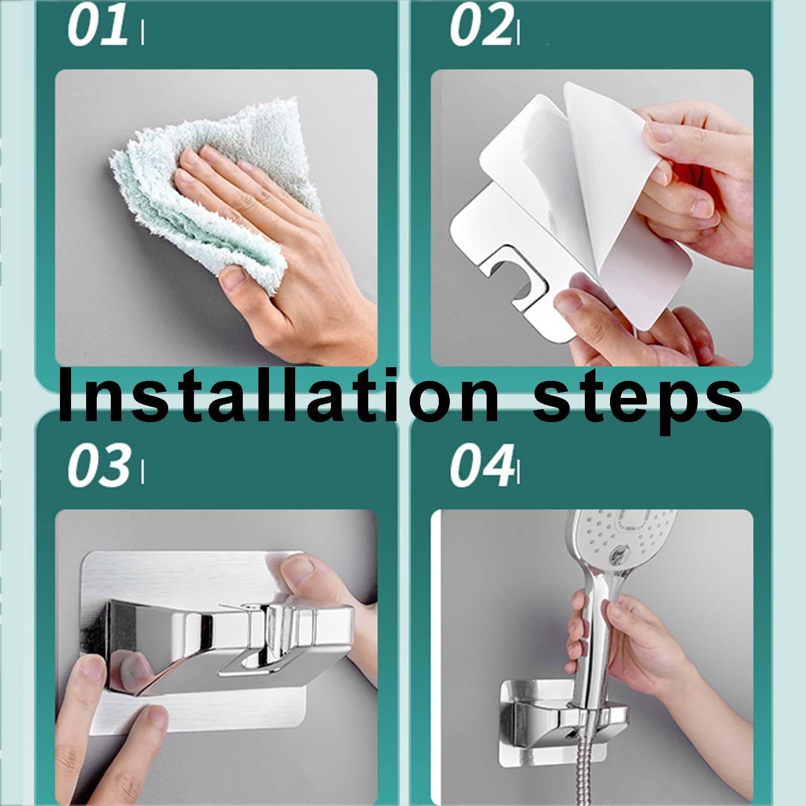 Soporte Ducha Pared Viscoso Soporte Alcachofa Ducha ABS Soporte Ducha Ajuste de Rotación de 90° Soporte de Ducha Rectángulo Soporte para Ducha Resistente a la Humedad y Duradero