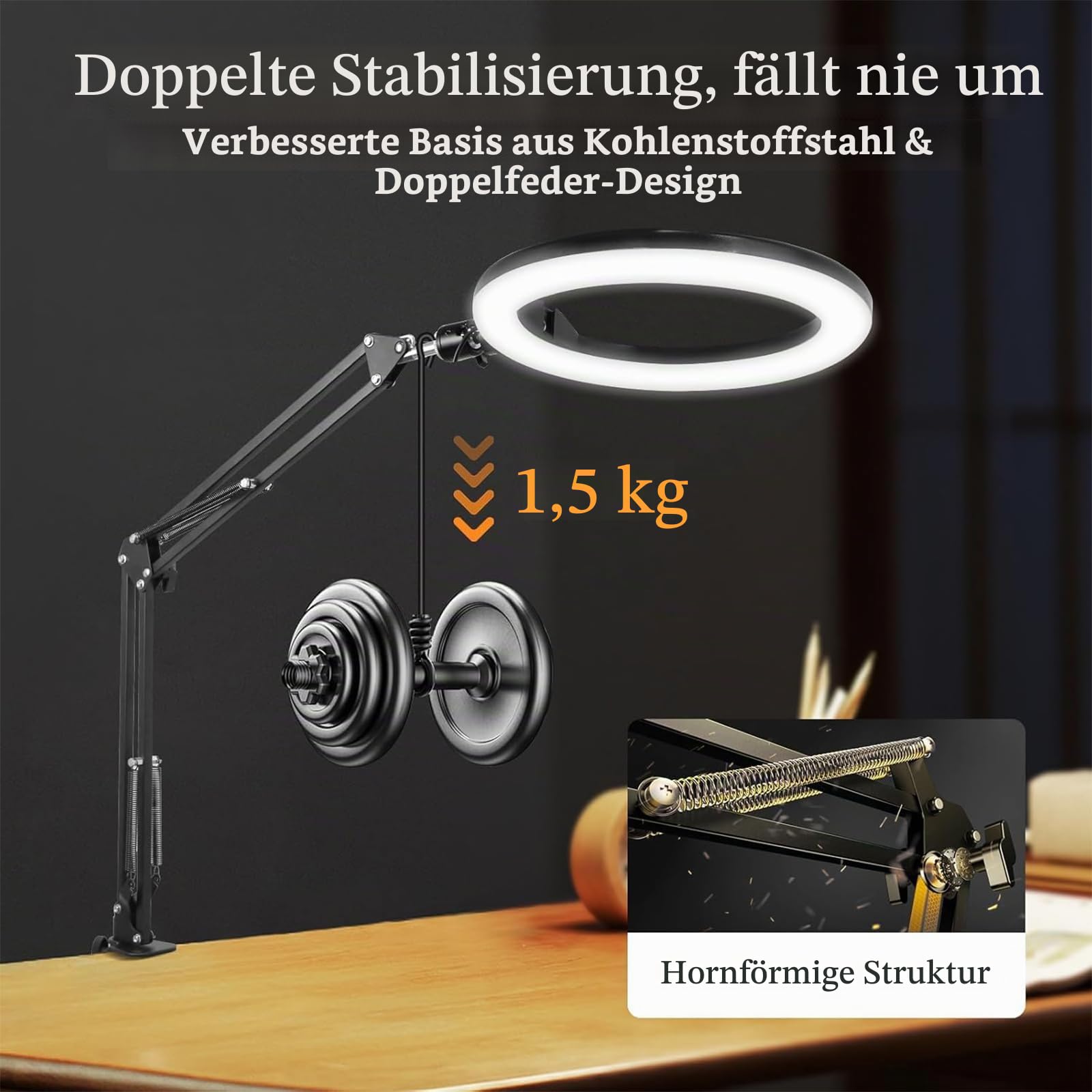 Ringlicht mit Stativ, Doppelter Sockel Handy Stativ mit Ringlicht 10", Licht 3 Lichtfarben+10 Helligkeiten, 360°Drehbar Tischständer, Ring Light für Tiktok YouTube(Ohne Fernbedienung)