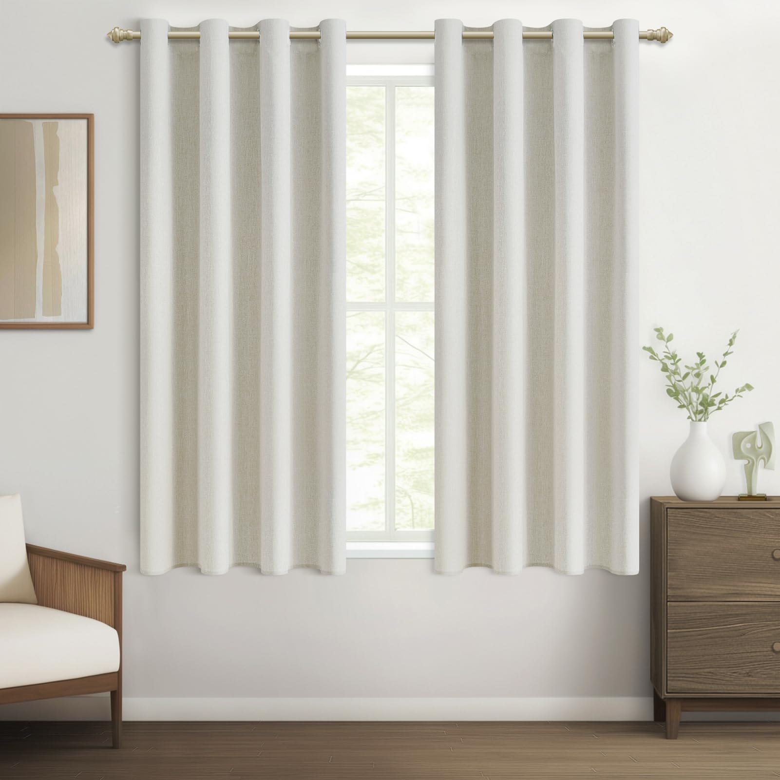 Rideau occultant effet lin MRTREES beige ivoire pour un salon chic