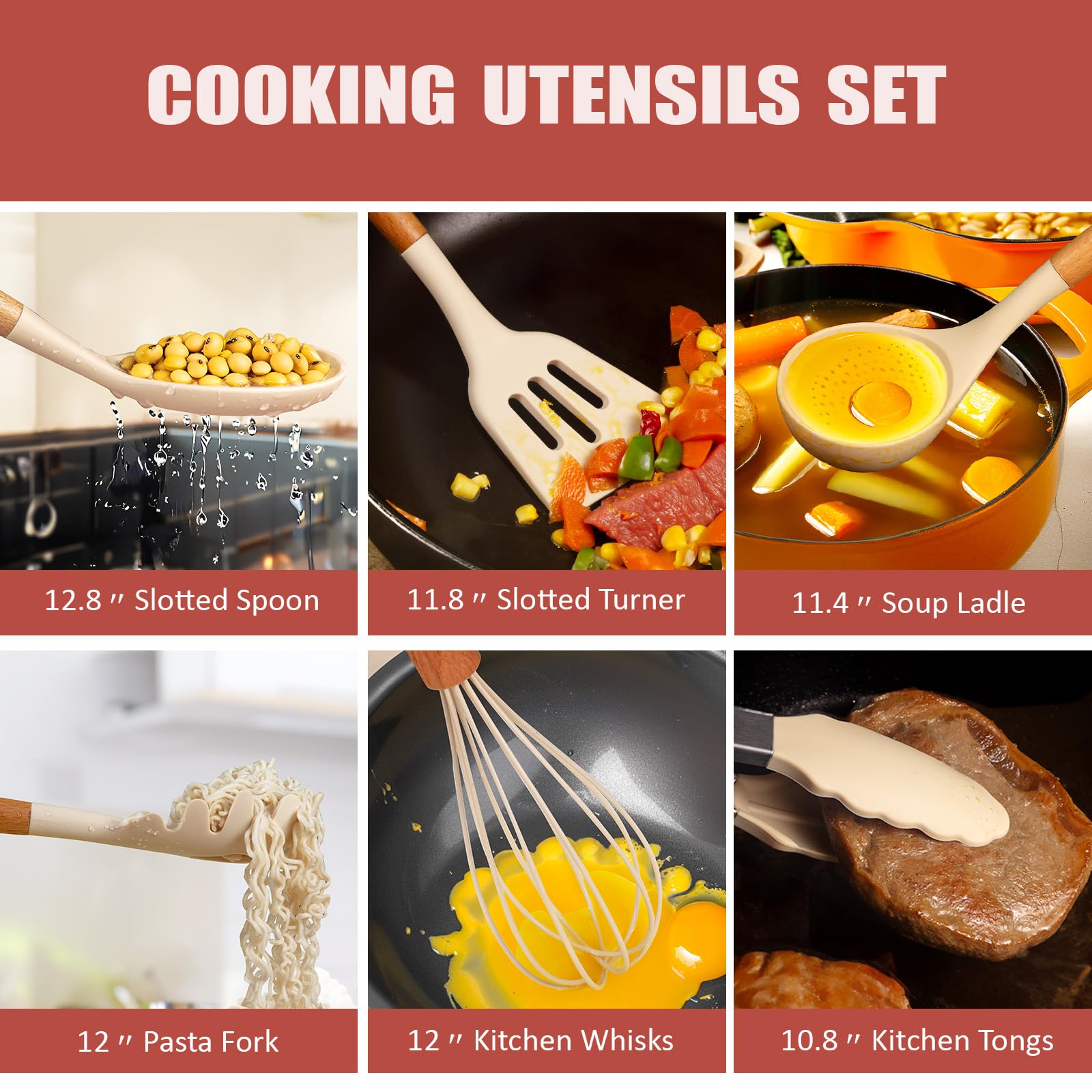 RAXCO Lot de 18 pi¨¨ces couteaux de cuisine avec bloc, ustensiles de cuisine avec set de 5 pi¨¨ces de couteaux et 7 pi¨¨ces de spatules en silicone, set d'accessoires de cuisine