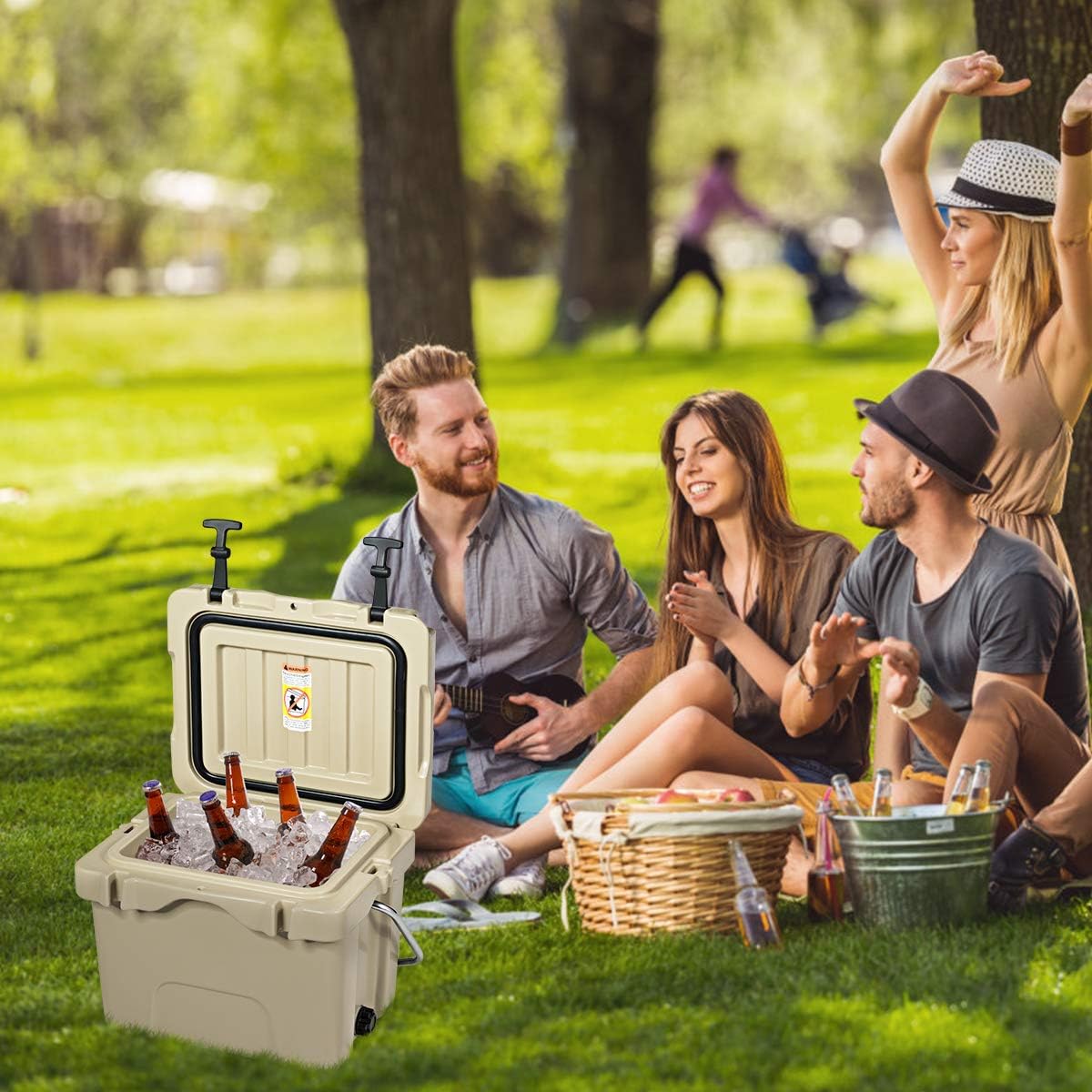 S AFSTAR Outdoor Dual Stove Burner with Stand and 16 QT Cooler Set, High Pressure Propane Gas Cooker with Detachable Legs, Heavy-duty Ice Chest for Cold & Heat Preservation for Camping Fishing BBQ