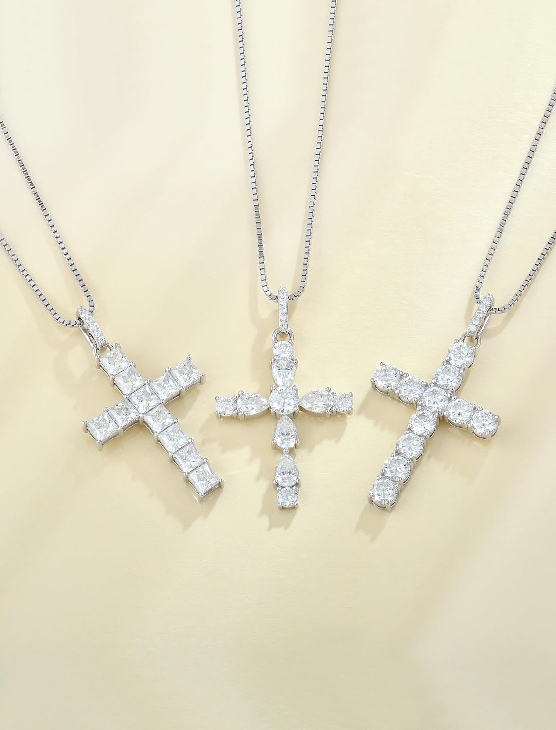 YL Round/Pear/Hear/Princess Cut Moissanite Cross Pendant Necklace for Women 925 Sterling Silver Religious Jewelry(D Color VVS1) - Image 5