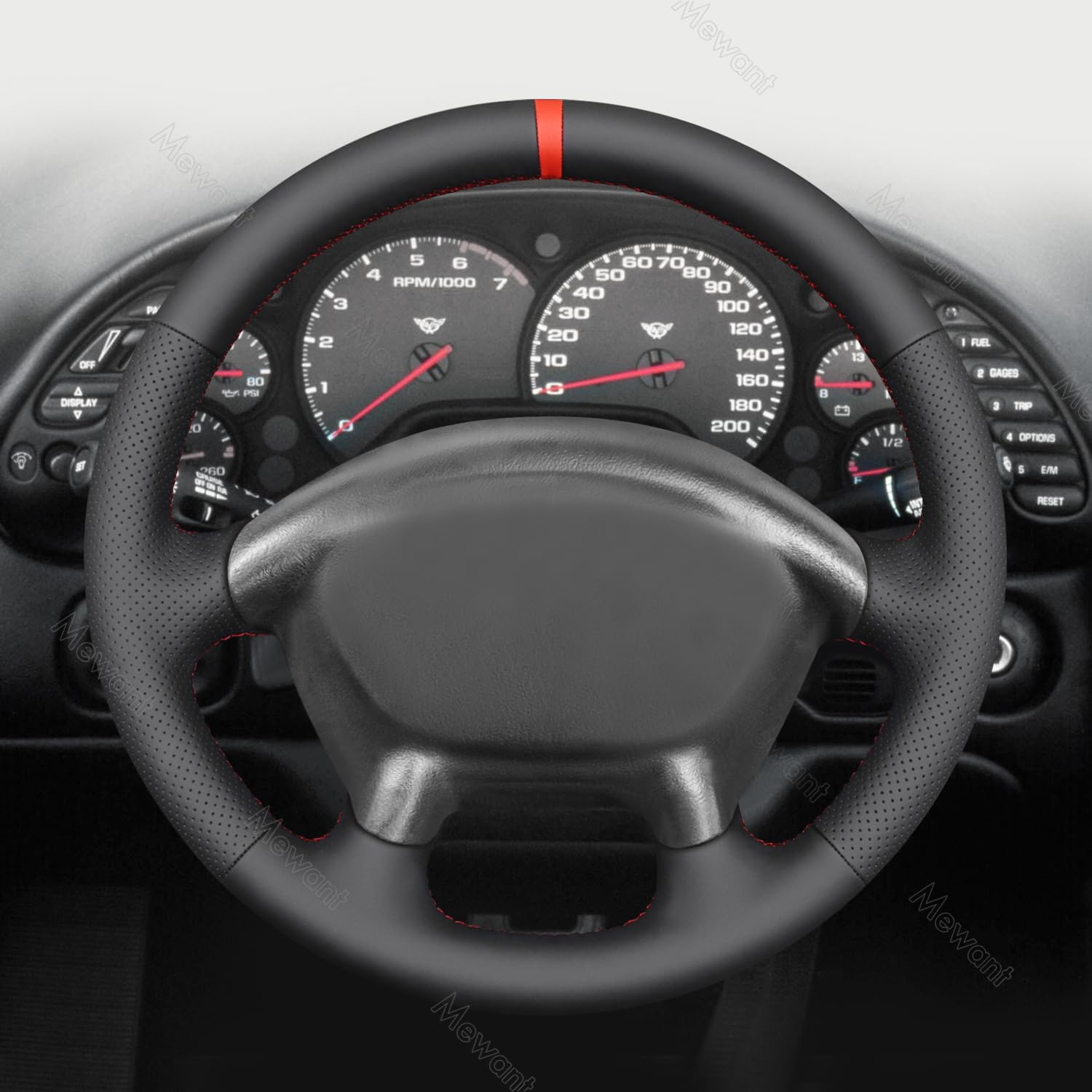 MEWANT Funda de volante de cuero genuino cosida a mano para Chevrolet Corvette (C5) 1997-2004, accesorios para volante