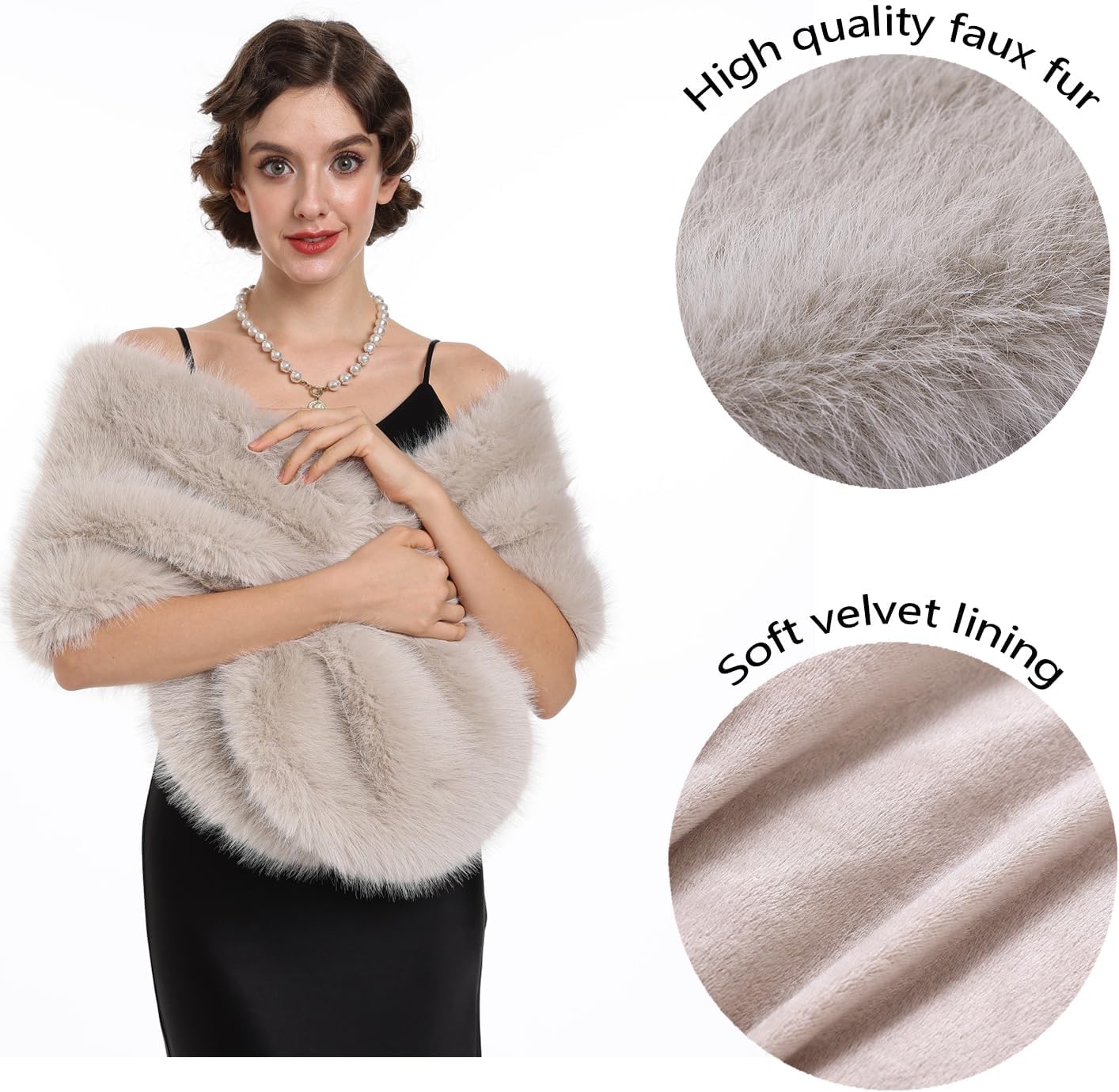 SAFERIN Women's Winter Faux Fake Fur Straight Wedding Halloween Party Custume Accessory Scarf Wrap Collar Shawl Shrug - Image 2