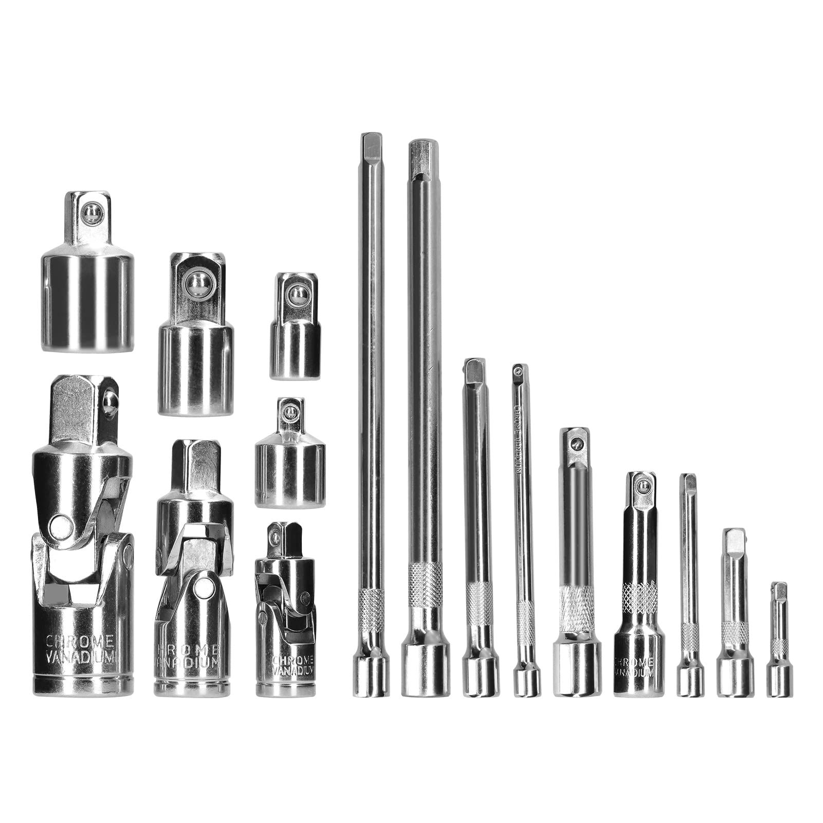 Lot de 16 adaptateurs de douilles pour outils d'entraînement comprenant 9 tiges d'extension, 3 joints universels, 4 douilles à impact, kit d'accessoires professionnels