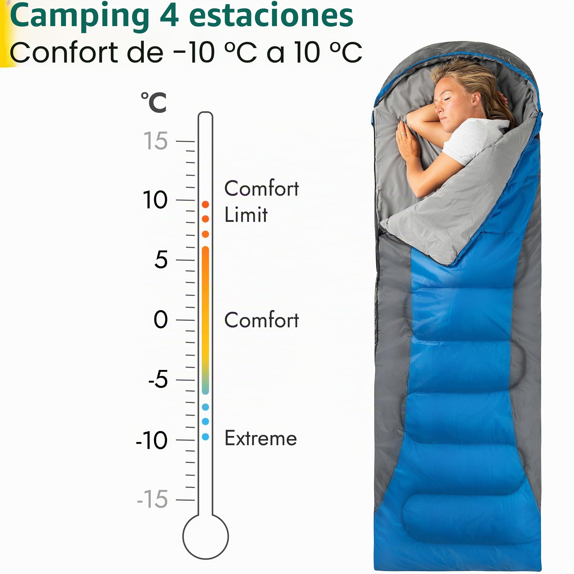 Trail Saco de Dormir Adulto Alpine Estilo Momia – Saco de Dormir de Montaña Ligero con Capucha – 250g (3 Estaciones) – Saco de Dormir de Camping con Bolsa