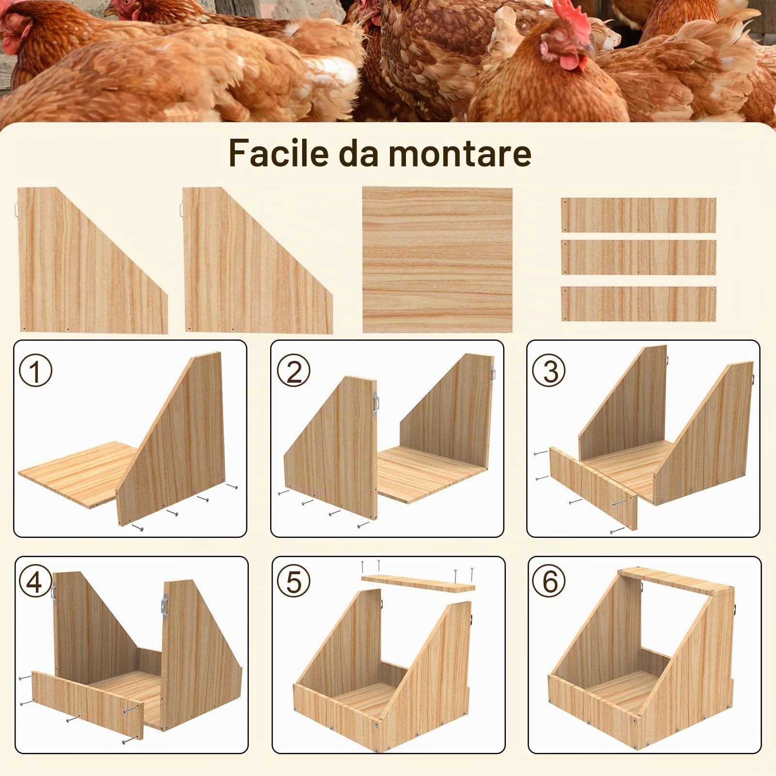 Nido per galline ovaiole a 2 posti, con un cesto più capiente per le uova di gallina in legno, nido di pollo per montaggio a parete con pittura impermeabile, 35,3 x 35,3 x 34,2 cm