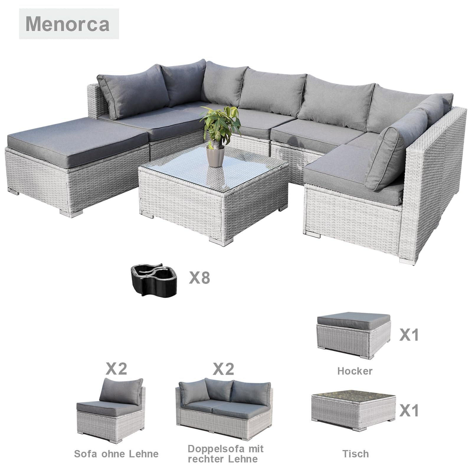 Gartenmöbel Lounge Set| 3-7 Personen viele Modelle| inkl. extra Dicke Kissen | Outdoor Loungemöbel Sitzgruppe Essgruppe Garnitur | Beige/Dunkelgrau