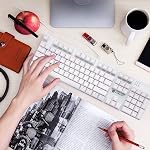Merdia Hot Swappable 104 Clés mécaniques pleine taille PC Clavier de jeu de bleu commutateur blanc mécanique filaire claviers d'ordinateur LED Allumé en arrière 104 Clés US Étalonnage du clavier de jeu filaire
