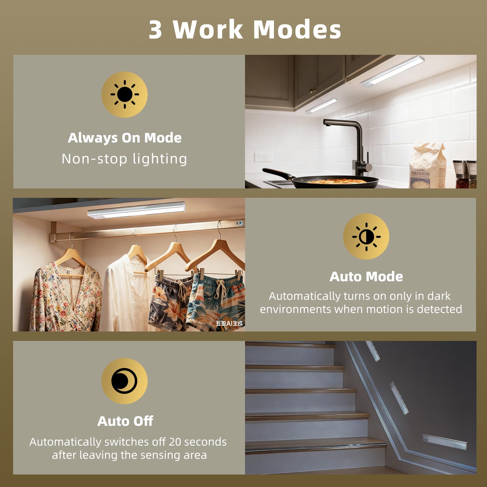 10inch Under Cabinet Lighting, 4 Pack Rechargeable Motion Sensor Light Indoor, Wireless Dimmable Magnetic Closet Lights, 40 LED Under Counter Lights for Kitchen, Wardrobe, Stairs, White Light 2