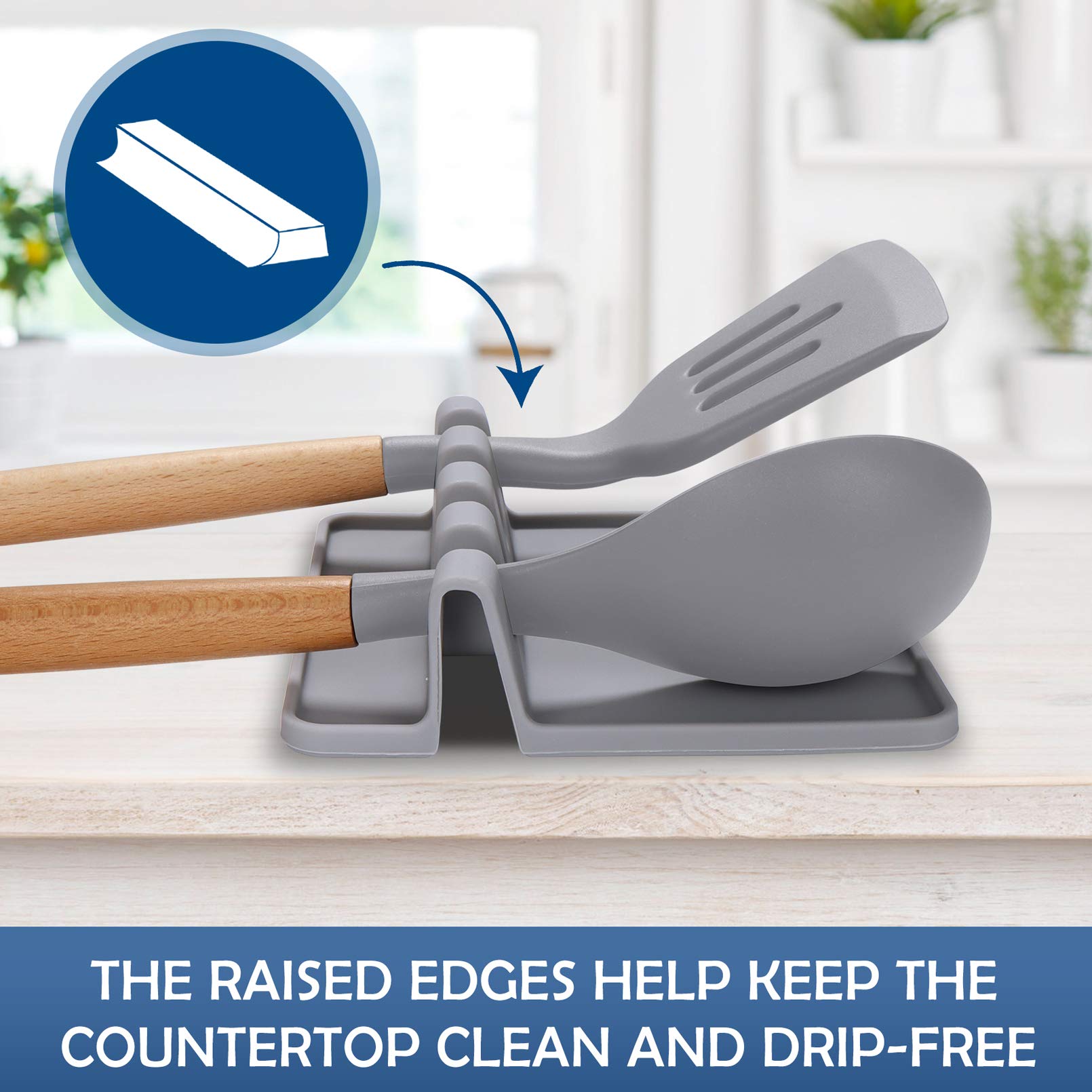 Silicona Reposa Cuchara para Estufa con Almohadilla de Goteo Utensilio y Soporte de Cuchara para Mostrador de Cocina Utensilios de Cocin Libre de BPA