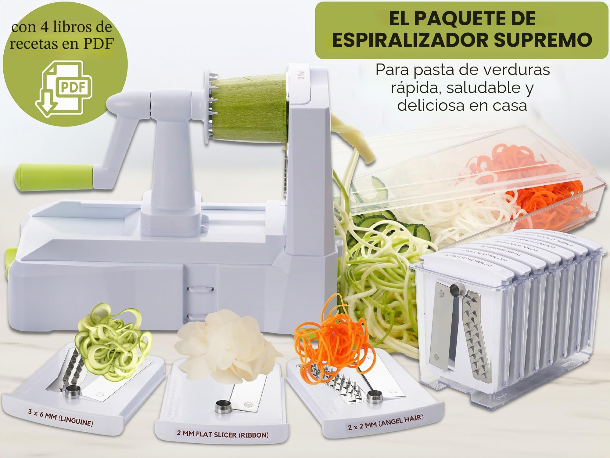 Brieftons - Espiralizador de 10 hojas: más fuerte y más pesado cortador de verduras en espiral, mejor espaguetis de pasta vegetal para baja en carbono, paleo, sin gluten, con bandeja para cuchillas