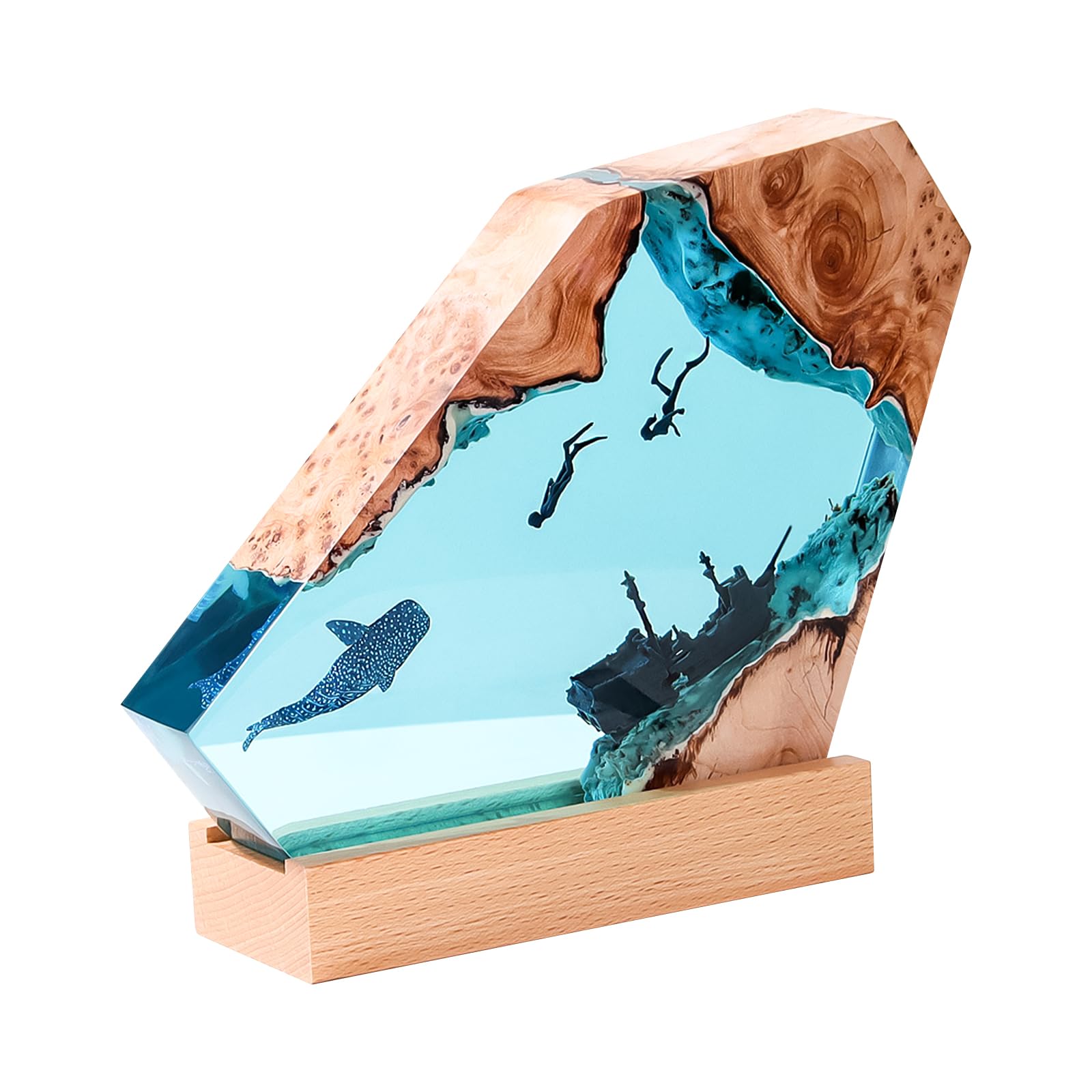 CDIYTOOL Resin Night Light, Diver Whale Pattern Night Lamp, Epoxy Resin Bedside Table Lamp, Desk Office Bedroom Decor, Gift for Friend Ocean Lovers (Small)