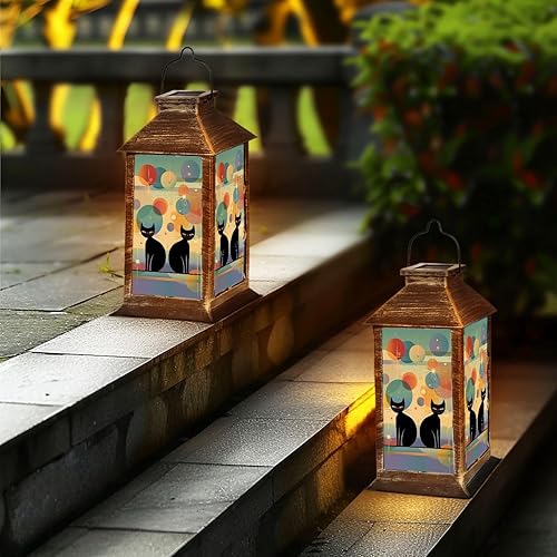 Miniatura 6 de Solar Lantern Mid Century Black Cat Retro Atomic Starburst Modern Abstract Geometric Garden Hanging Lantern Waterproof Solar Powered Lighting