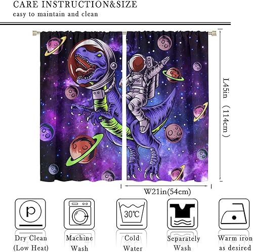 Miniatura 2 de Divertidas cortinas opacas de dinosaurio para dormitorio de niños, diseño de astronautas de caricaturas, galaxia morada, planetas, universo, para