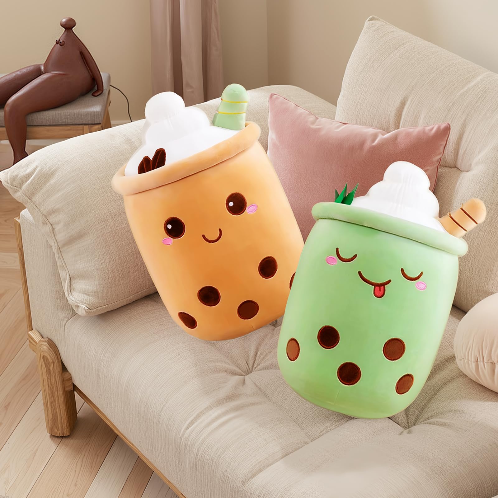 Bubble Tea Peluche, 35cm Cuscino Morbido a Forma di Tazza Boba, Peluche Kawaii per Decorazione Letto, Divano, Ufficio, Camera, Arredo Casa, Antistress per Adulti (Caffè)