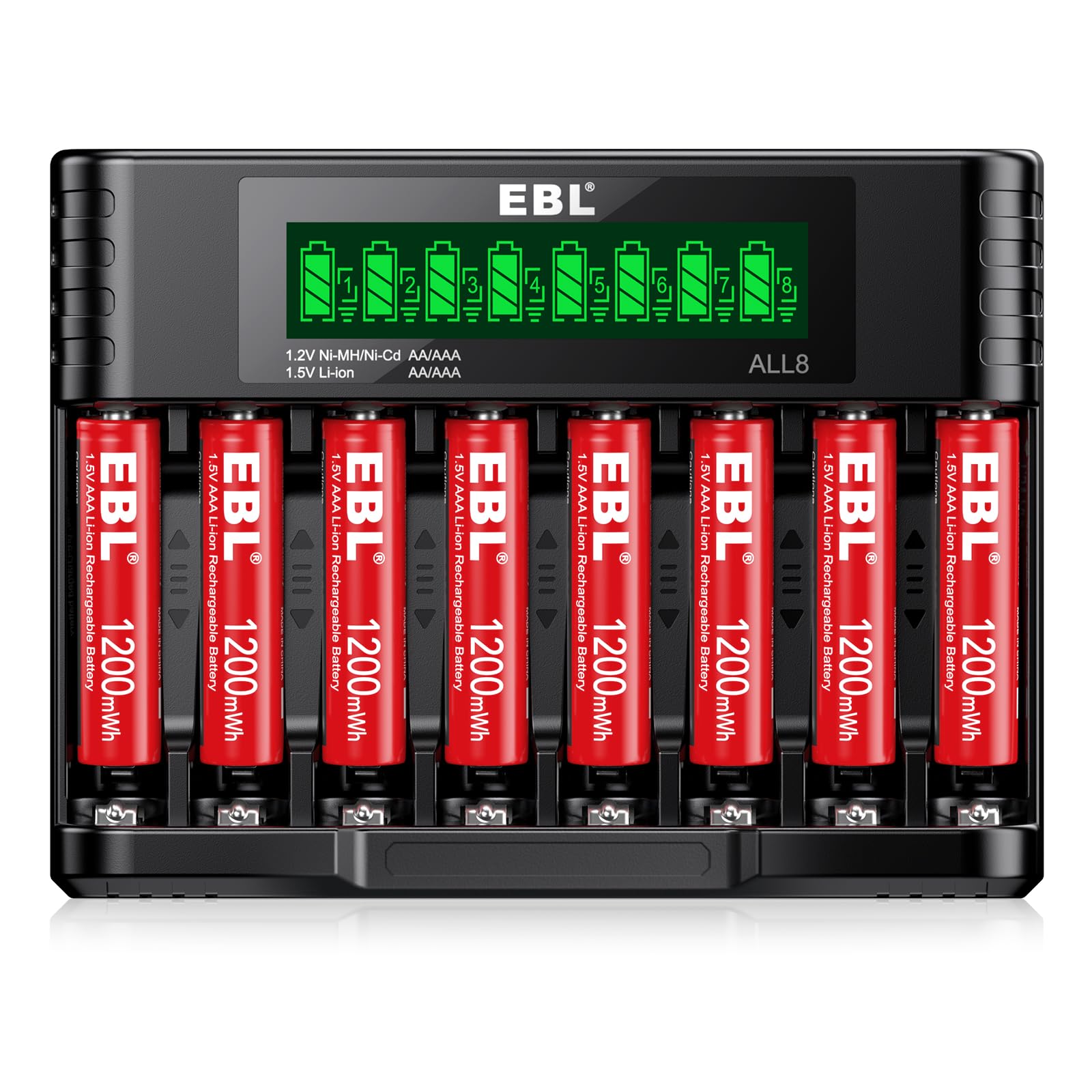 EBL Rechargeable Lithium AAA Batteries with Charger, 1.5V Constant 1300mWh