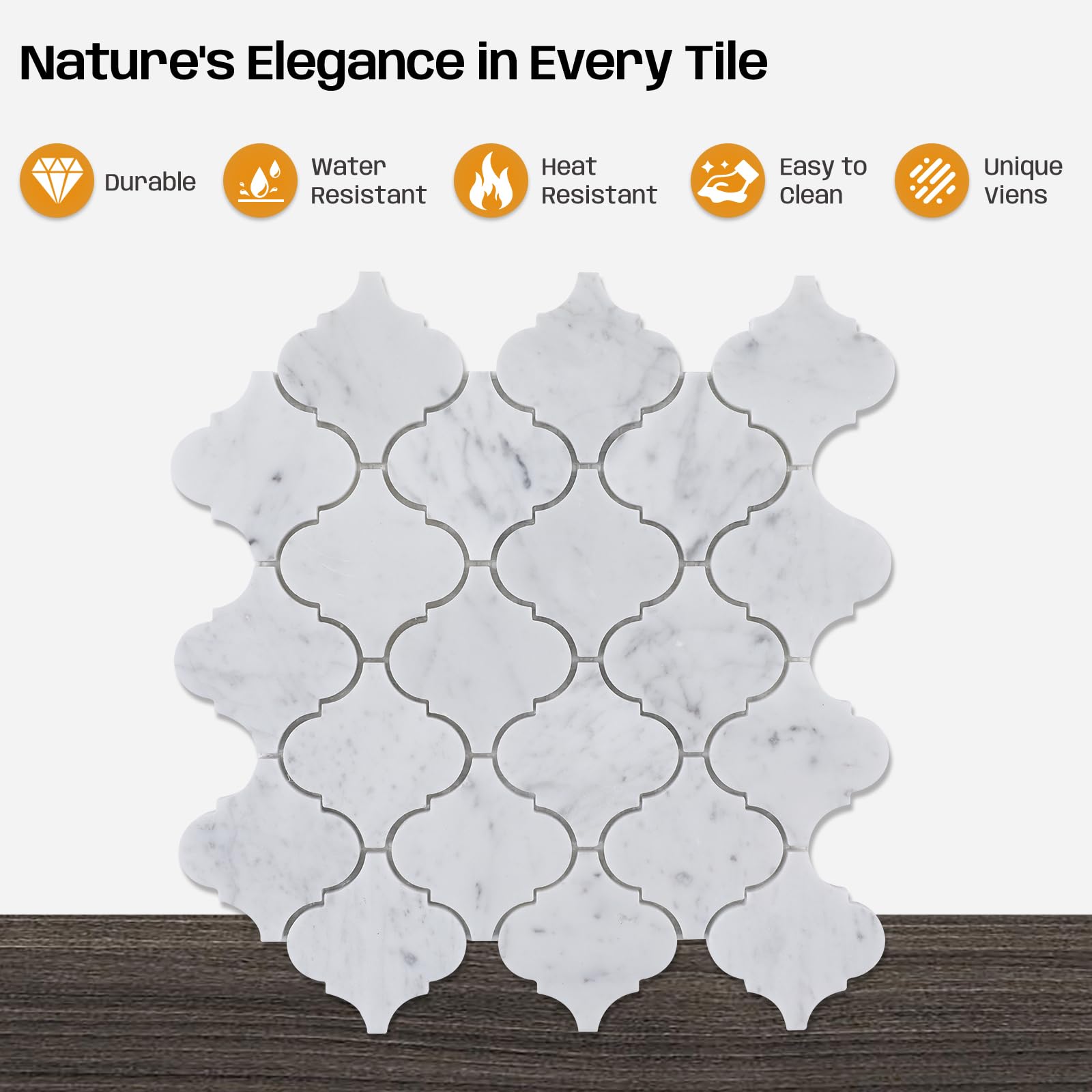 Piastrelle a mosaico in marmo bianco di Carrara, 7,6 cm, in marmo arabesco, per cucina, bagno, doccia, parete, pavimento, levigata, 5 fogli