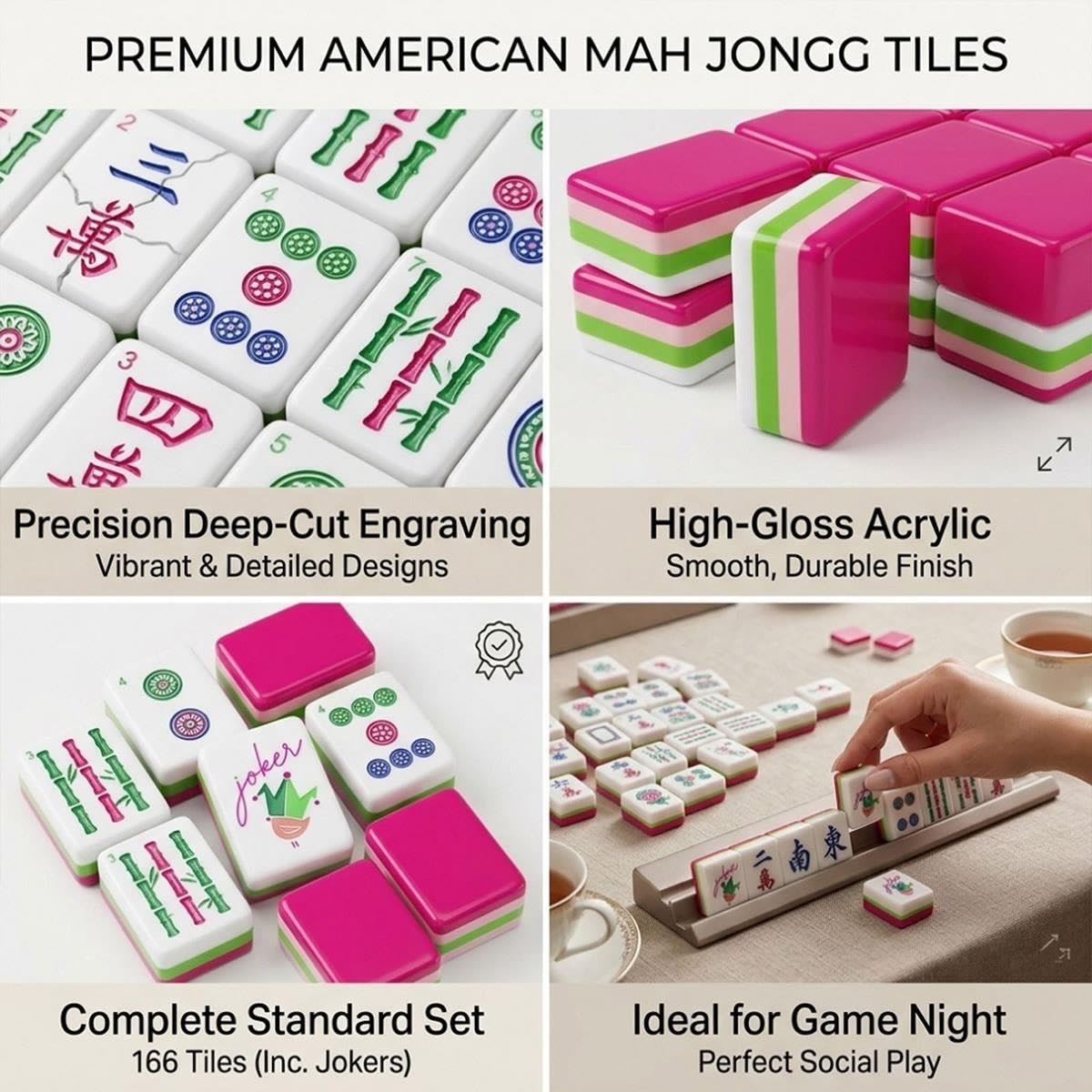 Mahjong Americano Acrílico 160 Fichas Grabadas 4 Capas Set Juego