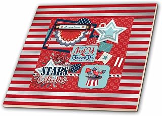 8 Inch Glass Tile - Image of Fourth of July, Freedom, Stars, Stripes, Rocket, Red, Blue Independence Day