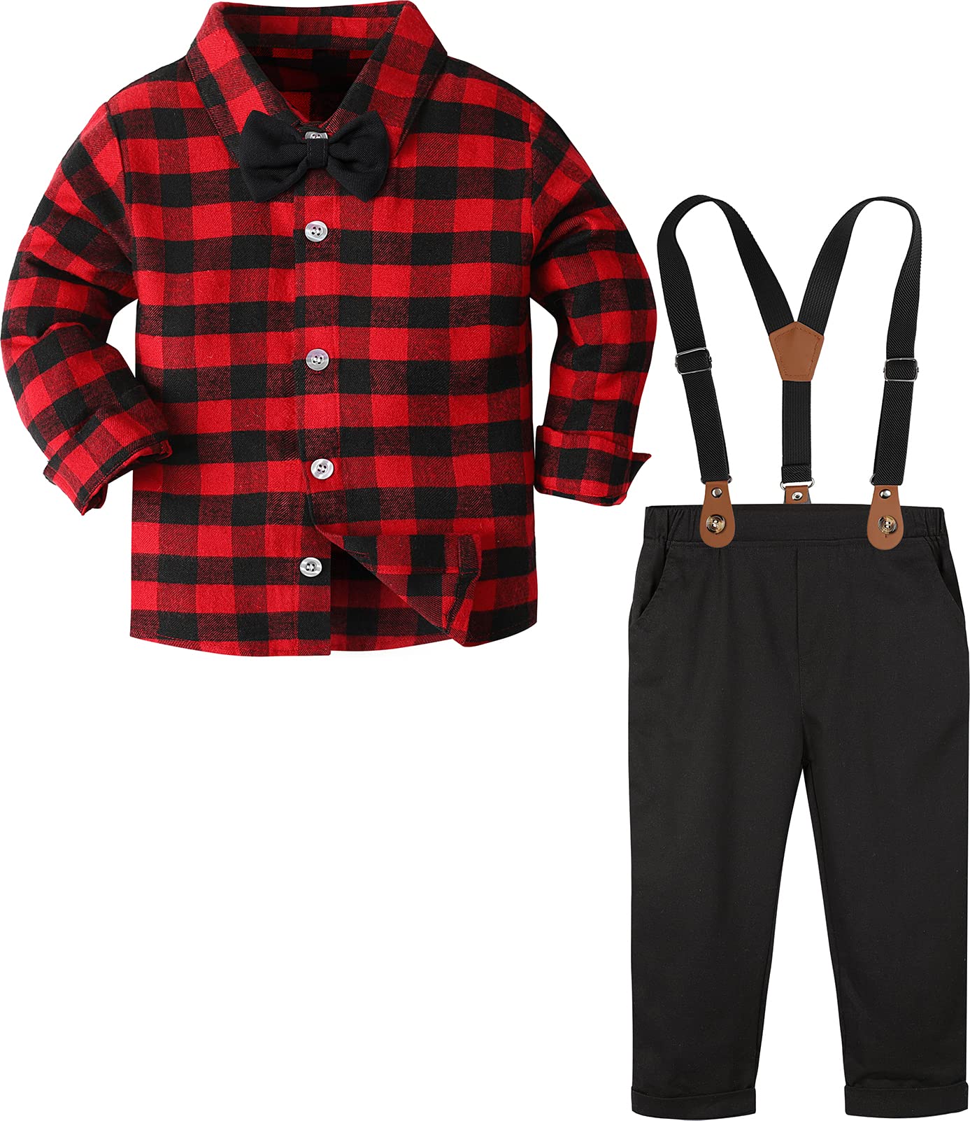 A&amp;J DESIGN Toddler Boy Suit Baby Dress Outfit, Suspender &amp; Bow Tie 12M - 6Y