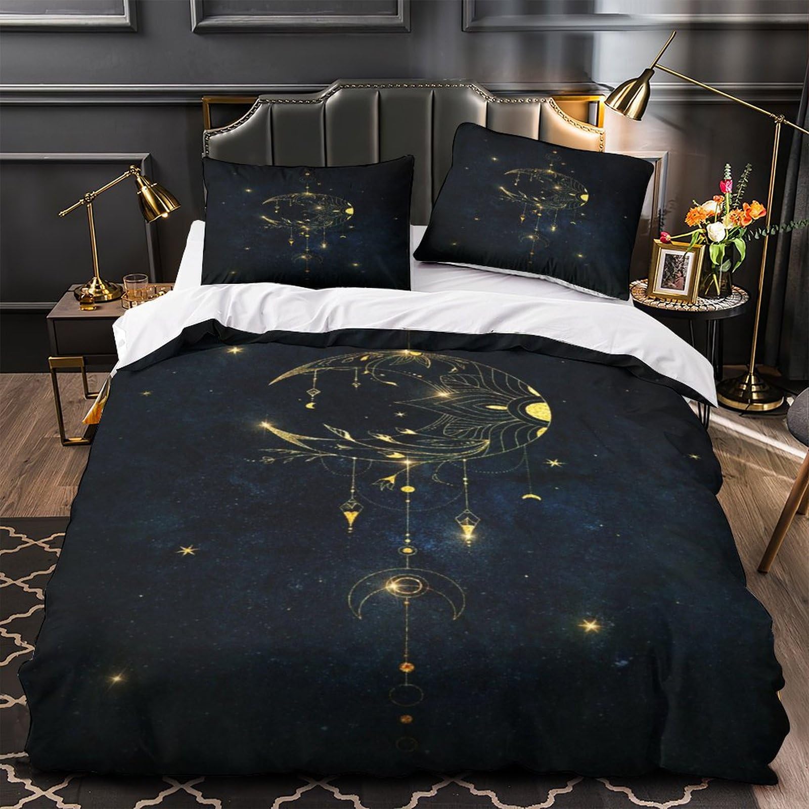 MXRMXR Moon Star Duvet Cover Microfiber Bedding Set 3D Print Duvet Quilt Cover&Pillowcase With Zipper Closure Soft Comforter Cover for Men Woman Kids 3 Piece Set Single（140x200cm）