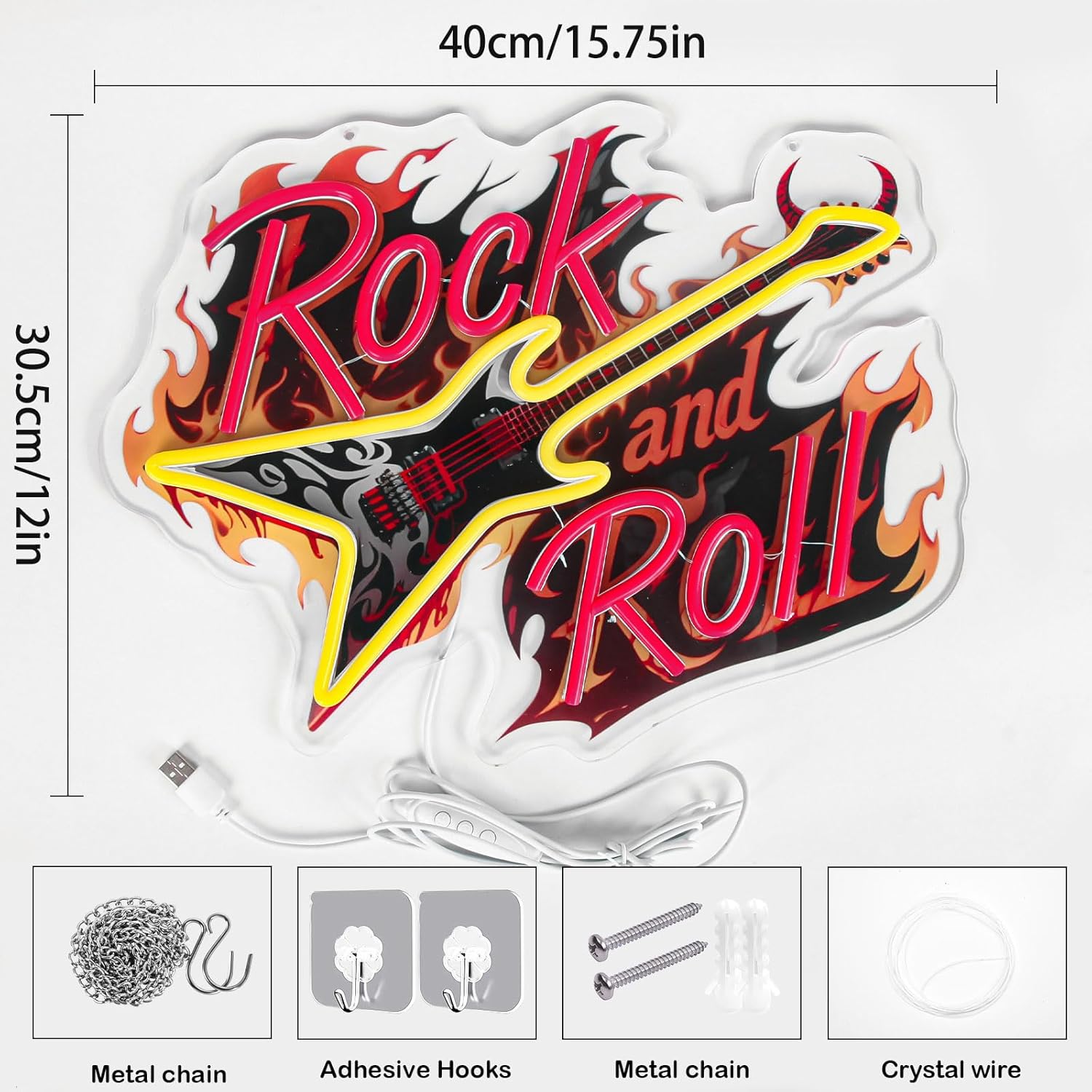 Guitar Rock Roll Neon Sign Music Guitar Neon Light Dimmable Led Music Sign for Wall Decor Guitar Gifts for Bar Live Vocal Recital Concert Classroom Man Cave - Image 3