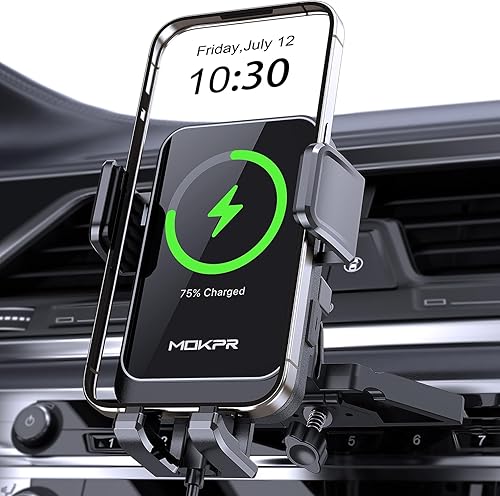 Miniatura 11 de Cargador Inalámbrico para Coche, MOKPR 15W/10W/7.5W Soporte de Teléfono para Portavasos, Soporte para Coche con Sujeción Automática y Carga Rápida,