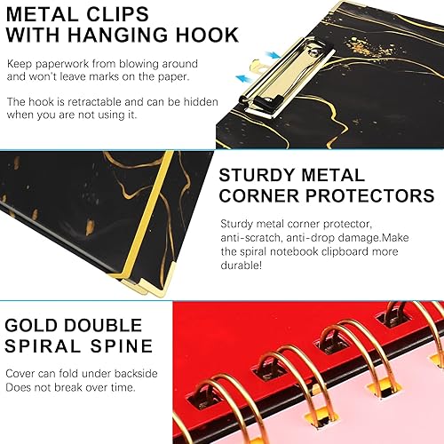 Miniatura 3 de HWPRATO Portapapeles en espiral, tamaño carta, folio, 5 divisores con 10 bolsillos, organizador en espiral con portapapapeles y bloc de notas