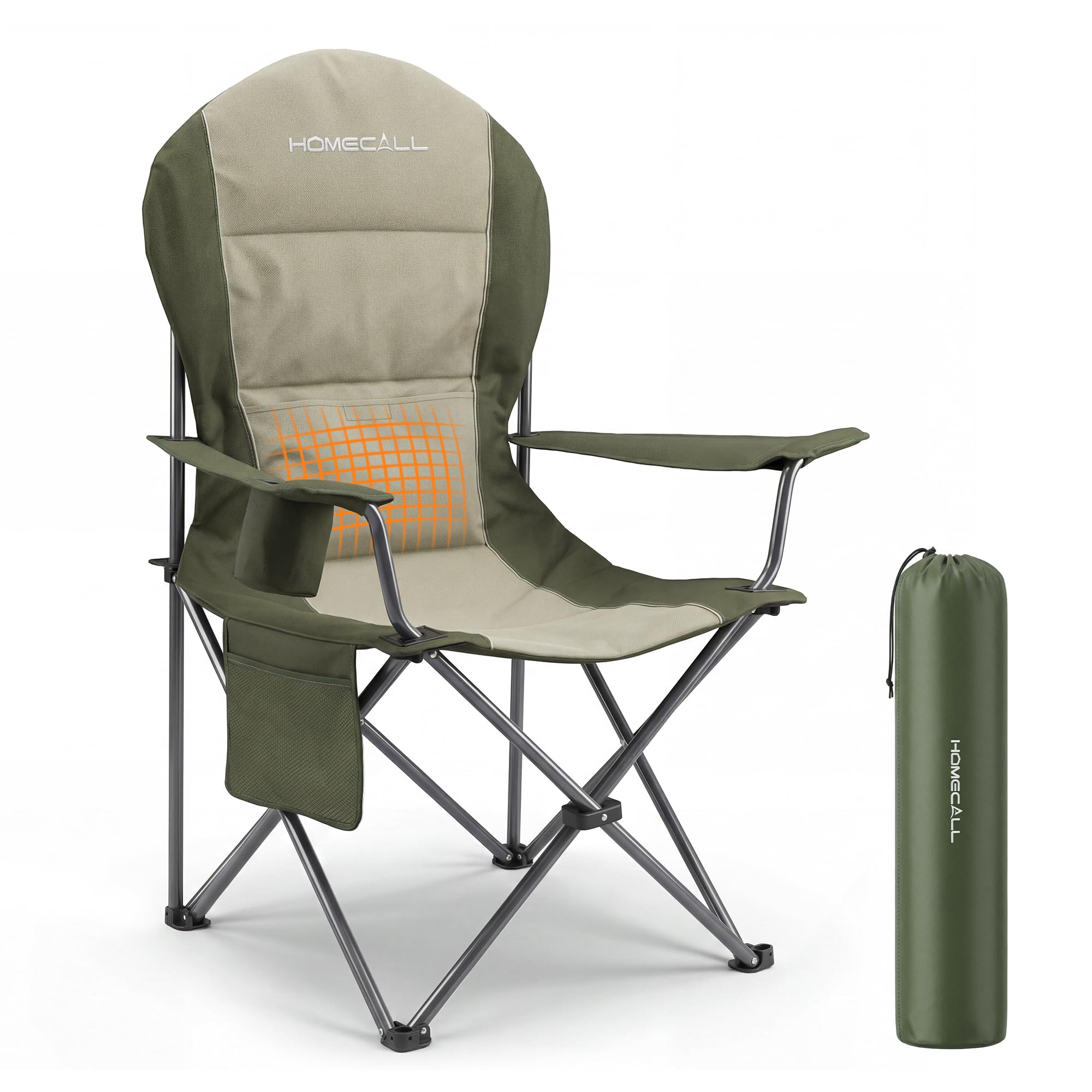 Homecall Campingstuhl Faltbar 150kg Belastbar Campingstuhl Hochlehner 108cm mit Lendenwirbelstütze, Gepolstert Klappstuhl Camping Stuhl Angelstuhl Faltbar für Garten Picknick