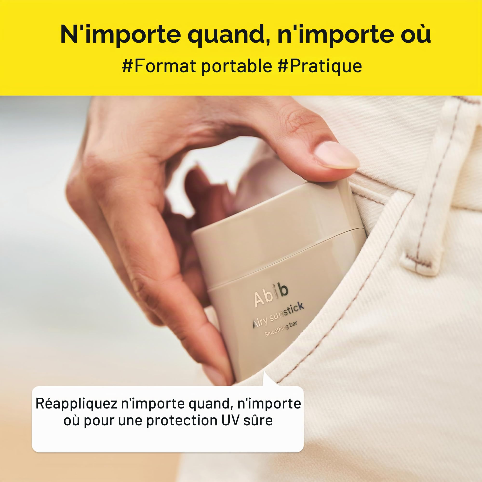 Abib Airy Sunstick Smoothing Bar Spf50 | Crème solaire à finition mate non adhésive pour le visage et le corps, barre solaire longue durée coréenne