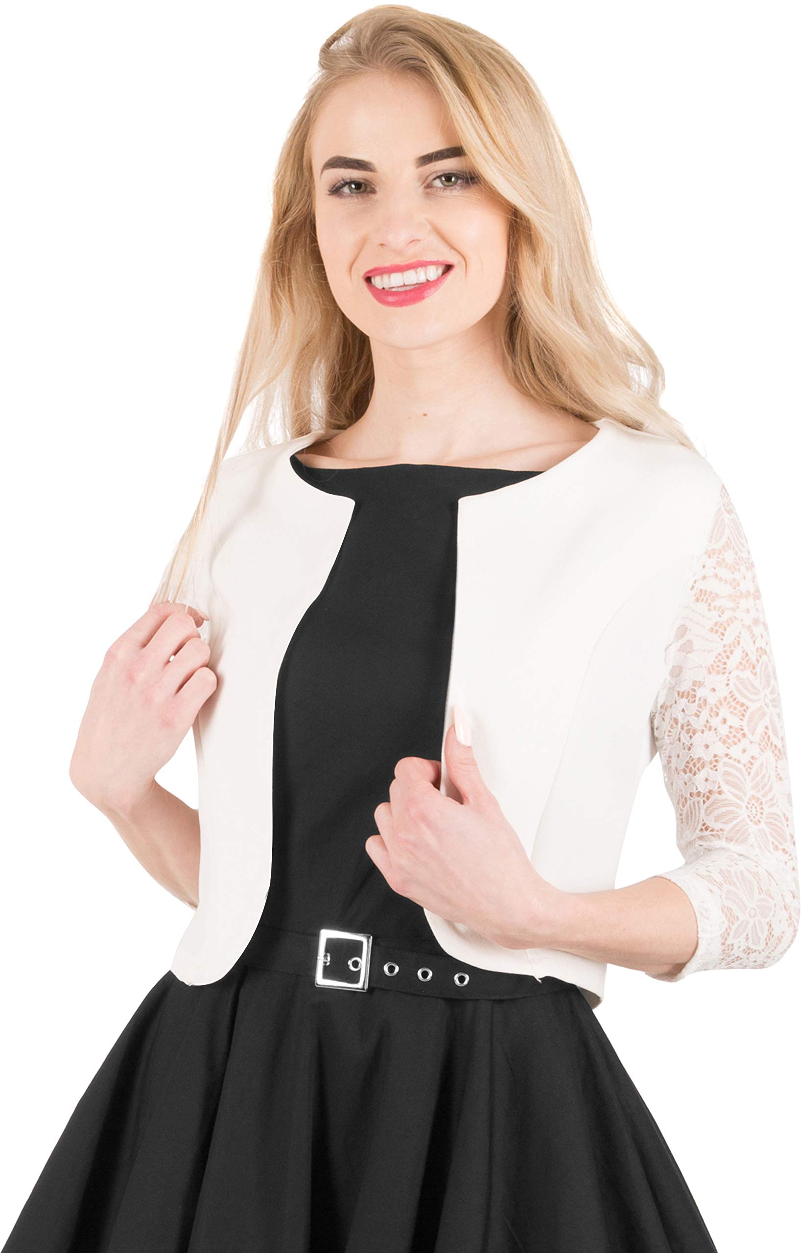 BlackButterfly Korter 3/4 Kant Mouw Open Bolero Avond Jasje Bloes (Zwart, L BlackButterfly Korter 3/4 Kant Mouw Open Bolero Avond Jasje Bloes (Zwart, L