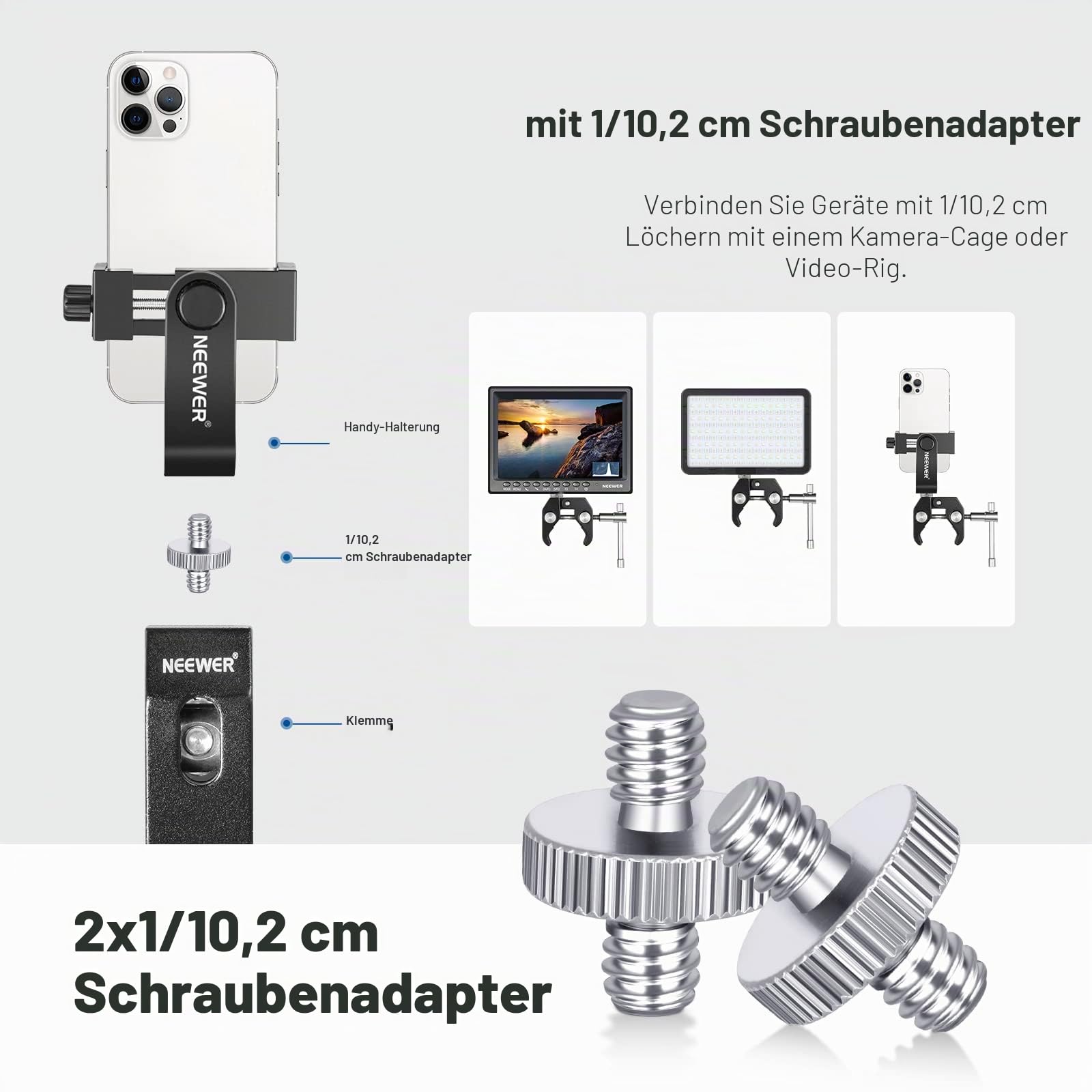 NEEWER 8 PCs Hot Shoe Mount Adapter Kit, inklusive Triple Cold Shoe Mount, 1/4" Schraube, Blitzstativhalterung und Hot Shoe Cover für DSLR Kameras, LED Leuchten, Mikrofon, Lichtständer, Monitor