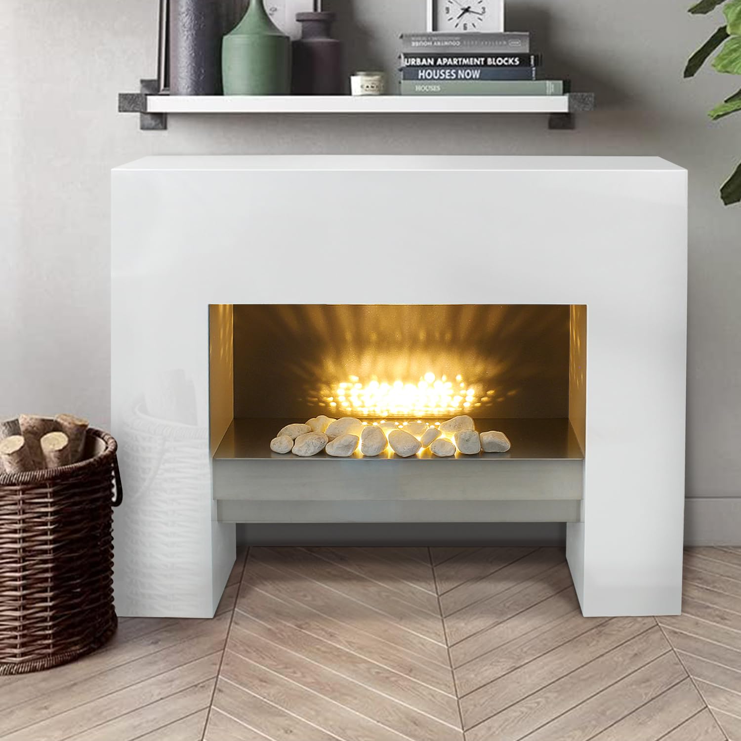 Glow Master Uk White Freestanding Electric Fireplace Suite, Electric Fire And Surround, 39 Inch Electric Fireplace, Realistic Flame Effect, 2Kw Heater