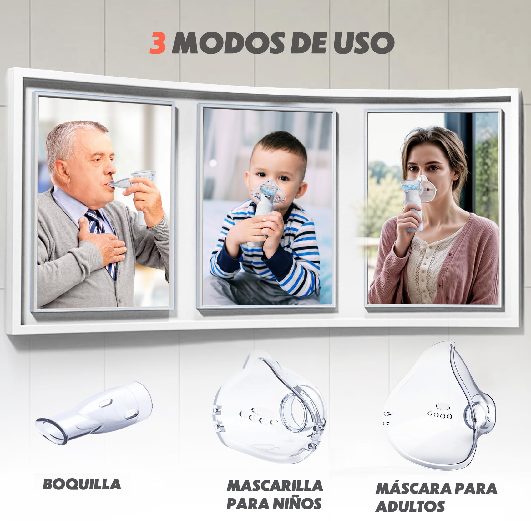 Nebulizador para Adultos, Nebulizador Portátil Recargable para Adultos y Niños, Silencioso para Niños con 2 Máscaras y Boquilla, inhalador Con Mango para uso Doméstico y de Viaje