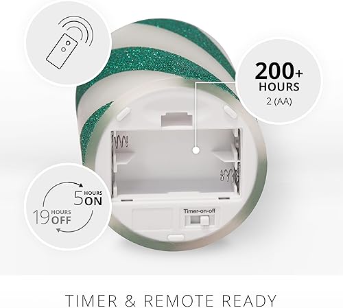 Miniatura 3 de Luminara Vela LED de llama móvil sin llama de bastón de caramelo (4.5 pulgadas), cera real con franja ancha verde de purpurina, sin perfume,