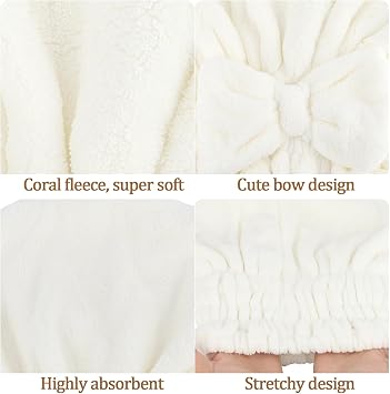 2Pcs Shower Cap Hair Towel Wrap for Women Ultra Absorbent Microfiber Hair Drying Caps with Cute Bow, Soft Plush Hair Towel Wraps for Women Girls (White&Gray)