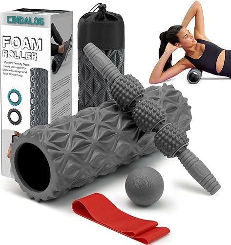 Miniatura 10 de Juego de rodillos de espuma 5 en 1 - Rodillo de espuma para espalda de punto de gatillo, bastón rodillo muscular, pelota de masaje, banda de Naranja