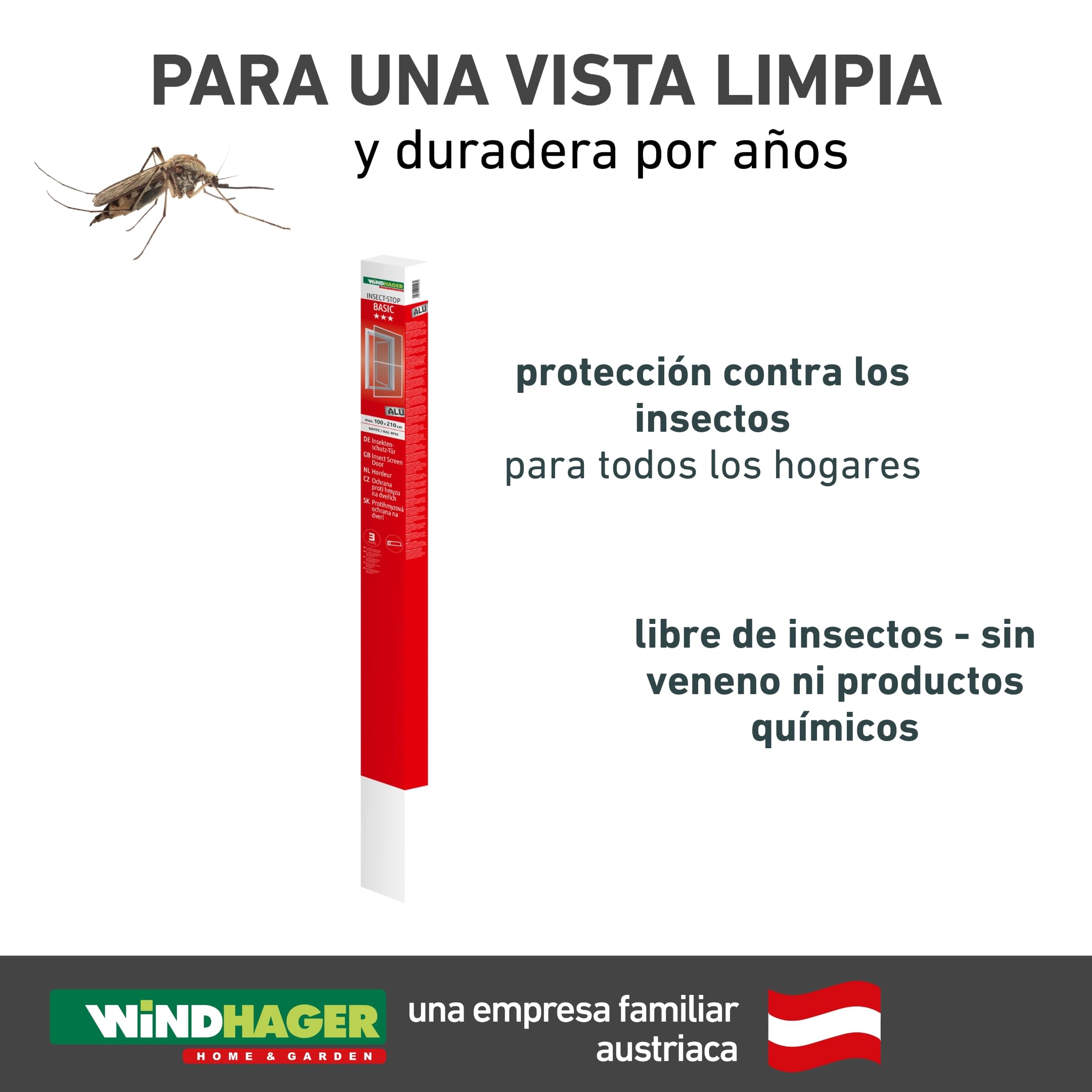 Windhager Mosquitera básica para puerta, marco tensor, 100 x 210 cm, color blanco