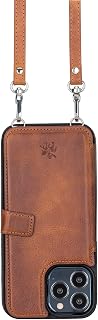 Venito Fermo Leather Wallet Case Compatible with iPhone 14 Pro Crossbody Case - Extra Secure with RFID Blocking (Antique Brown)